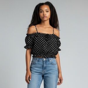 H&M Divided Black and White Polka Dot Off Shoulders Top
